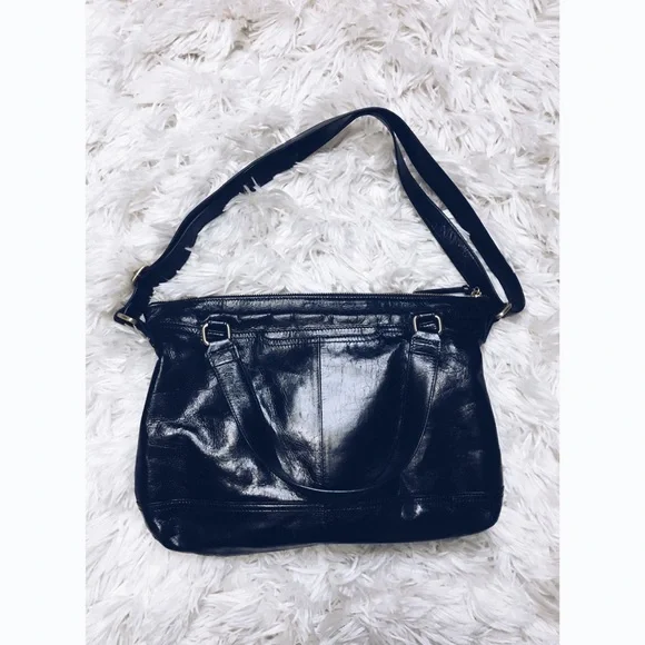 HOBO Black Leather Purse handbag shoulder strap zip top - Picture 7 of 9